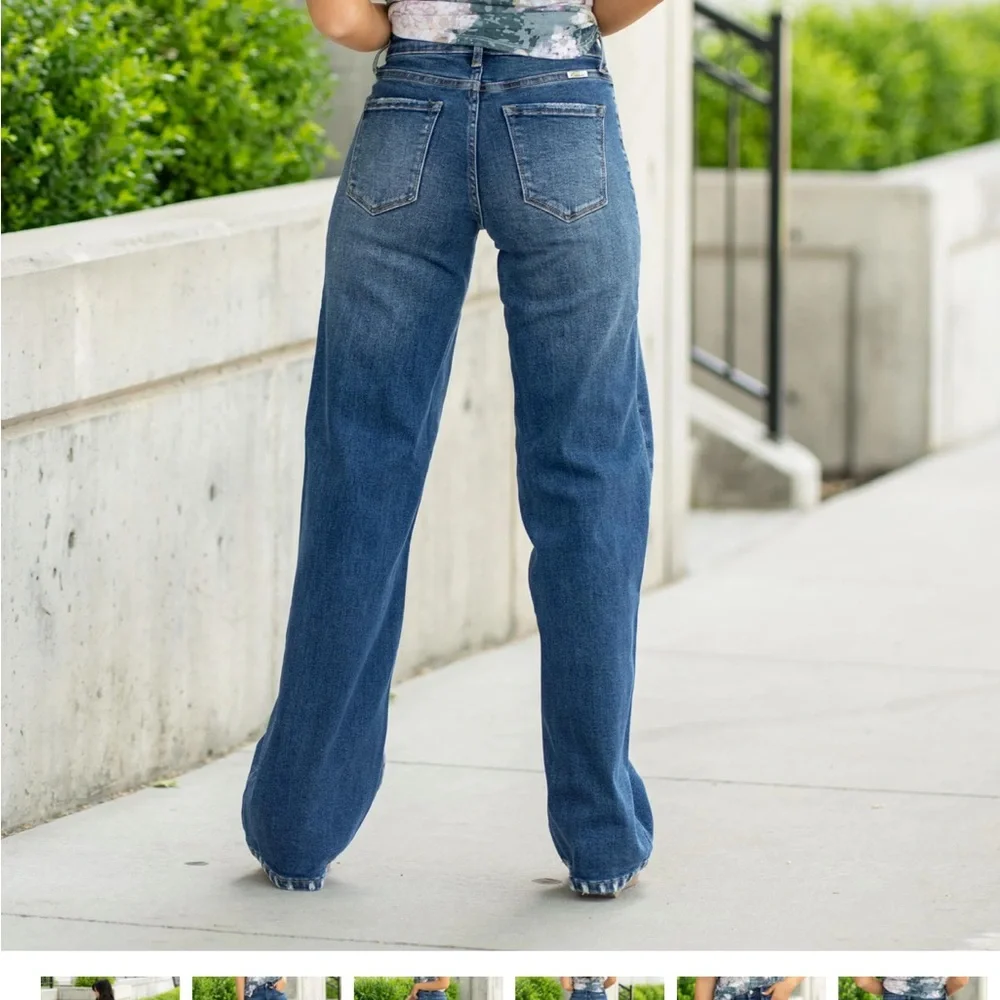 KanCan Dark Blue High-Rise Wide Leg Jeans - Picture 2 of 2
